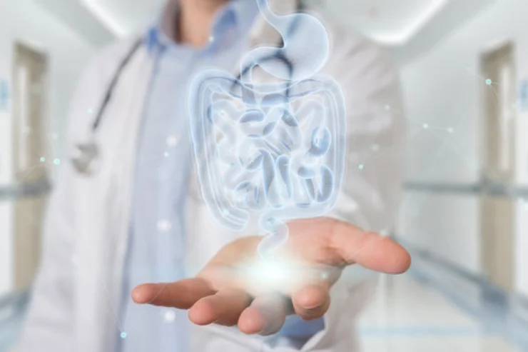 Clinician displaying holographic digestive system and gastroenterology data - Acuity Health Solutions