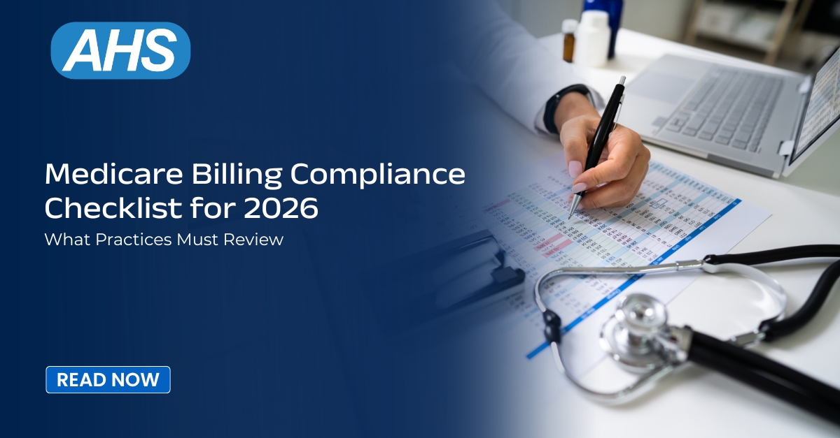 Banner for Acuity Health Solutions (AHS) featuring a Medicare Billing Compliance Checklist for 2026.