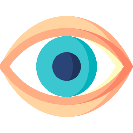 Flat design medical icon of a human eye representing ophthalmology and vision care services.