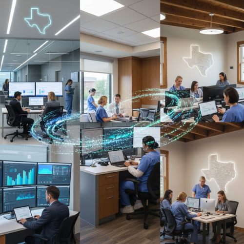 Healthcare operations team in Texas monitoring clinical data and surgical workflows in real-time.