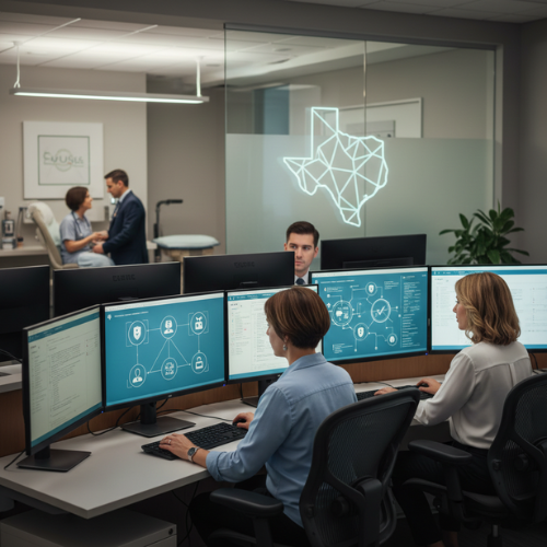 Healthcare operations team in Texas monitoring clinical data and surgical workflows in real-time.