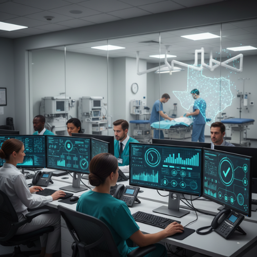 Healthcare operations team in Texas monitoring clinical data and surgical workflows in real-time.