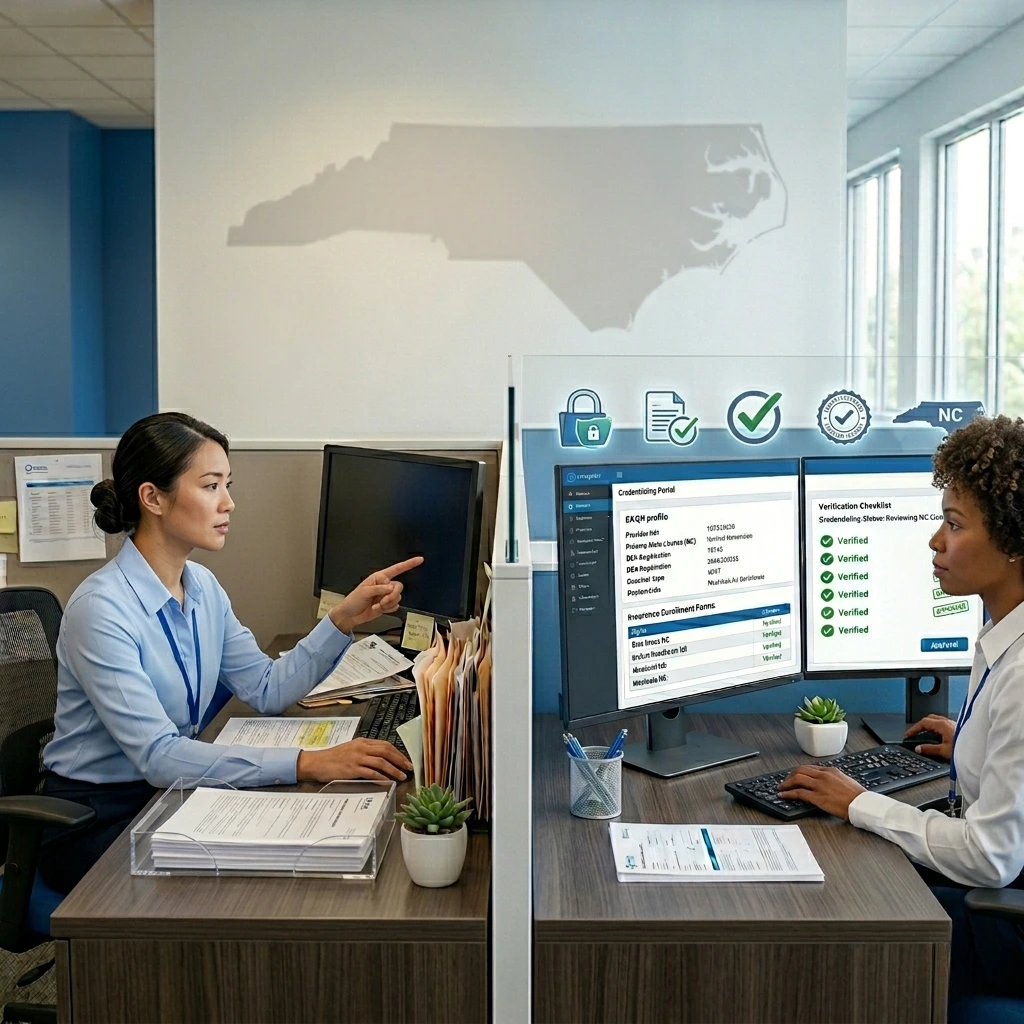 Specialists managing provider credentialing and verification for North Carolina practices. Acuity Health Solution.