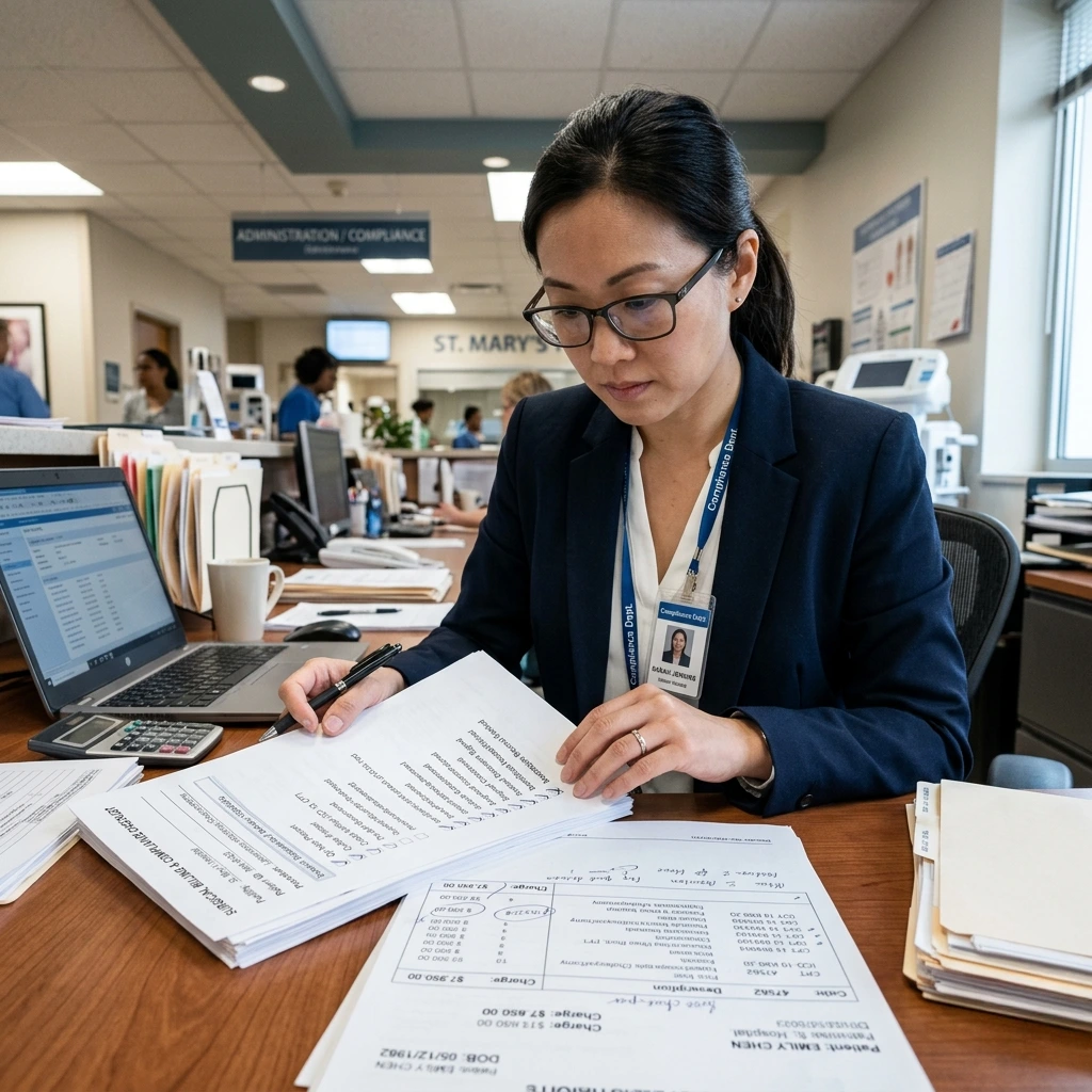 A neurologist analyzing brain MRI scans on high-resolution monitors in a modern clinic. Acuity Health Solution.