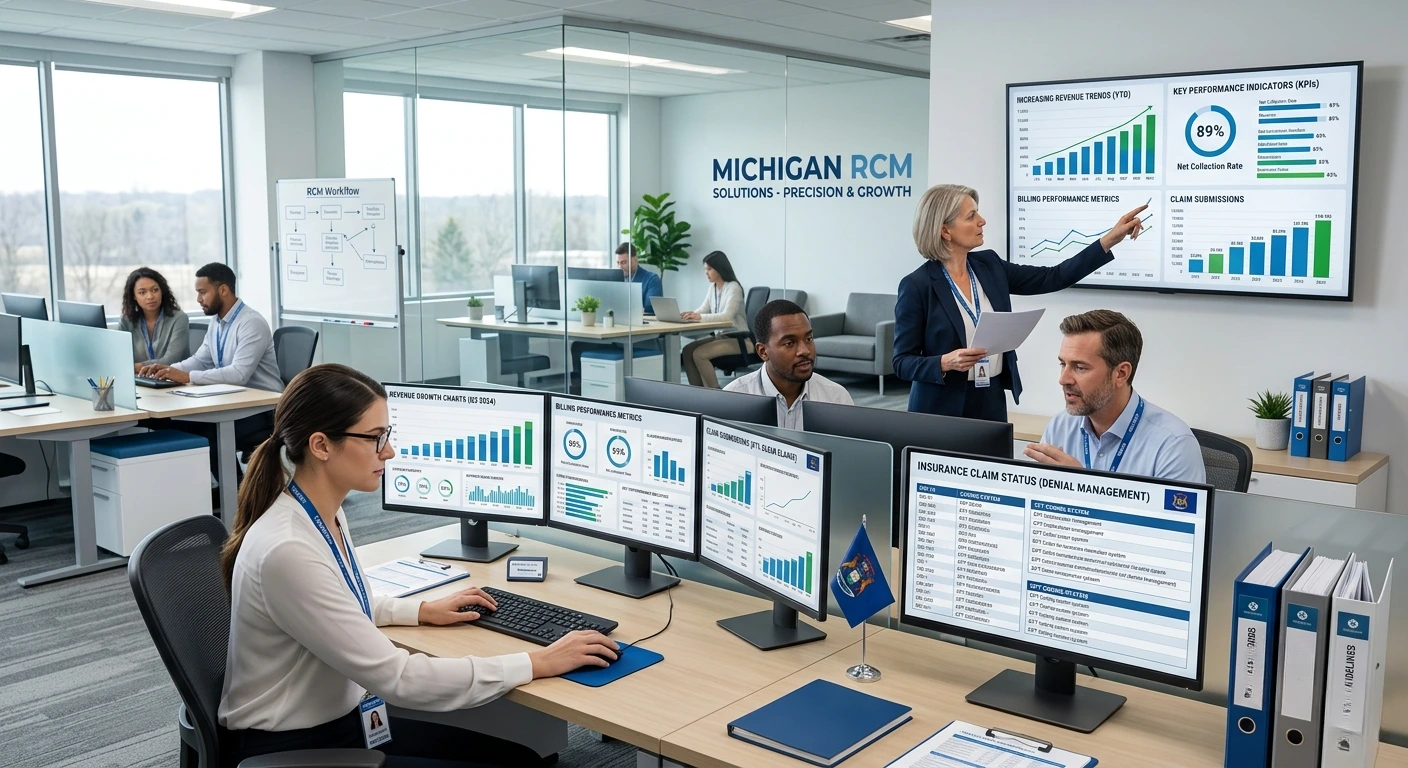 A clinical specialist reviewing brain imaging and neurological data on a dual-monitor setup. Acuity Health Solution.