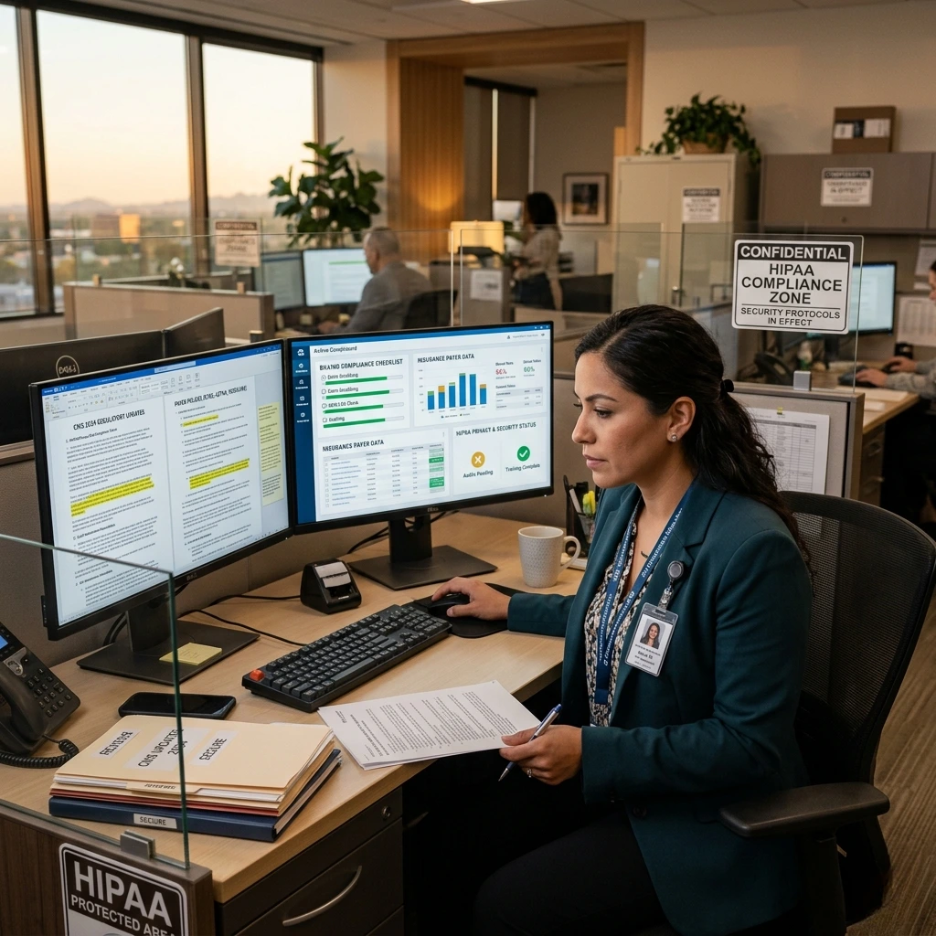 A billing specialist manages complex oncology revenue cycle data and prior authorizations. Acuity Health Solution.